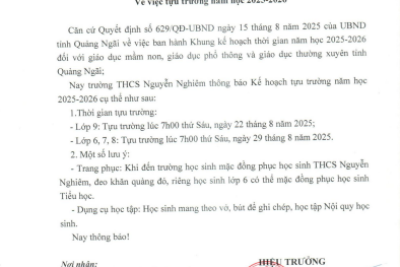 Thông báo: Về việc tựu trường năm học 2025 – 2026